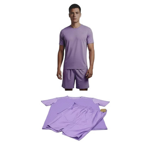 Conjunto de Camiseta y Pantalones Cortos Morados para Hombre, Cuello Redondo, Transpirable, Satinado, 100% Poliéster, Ropa Casual de Verano, Marca Spark, Venta al Por Mayor - Product Image 1