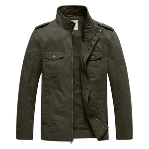 Fashionable Customizable Men's & Boys' <b>Canvas</b> <b>Jacket</b> Solid Color Front Four Pockets Stand Collar Windproof Zipper Button Closure - Product Image 1