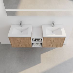 Meuble-lavabo de salle de bain à fermeture douce de 60 pouces avec lavabo intégré de 24 pouces, armoire combinée de 12 pouces et petites étagères de rangement (emballage KD) - Product Image 4