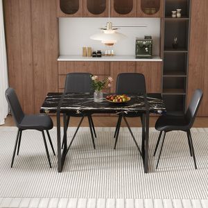 Moderno in marmo nero modello MDF tavolo da pranzo con 4 sedie 55 "x 31.4" Extended cuscini di seduta in ferro tubo di spruzzatura sedia gambe - Product Image 4