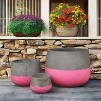 Ensemble de pots à fleurs en béton écologiques modernes gris et rose pour l'extérieur, la maison et le jardin, design minimaliste pour fleurs et plantes vertes