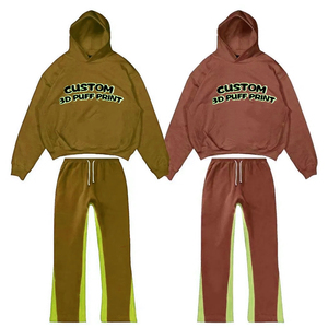 Custom Flared Lightweight Summer Tracksuit Men Streetwear 3D Printed Stacked Hoodie <b>Jogger</b> <b>Set</b> Raw Hem Cut 2 in 1 - Product Image 2