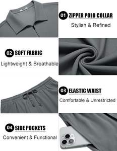 Ensemble deux pièces tendance pour homme : polo zippé et short de jogging en polyester respirant pour l'été – Idéal pour le sport et la gym - Product Image 5