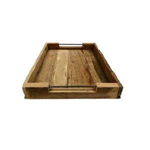 Plateau de service en bois naturel rustique avec poignées, fait main, pour le petit-déjeuner, le café, le thé, les aliments, les collations, la maison - Product Image 5