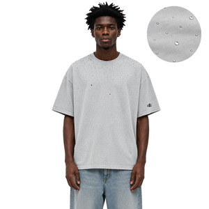 Custom Rhinestone Embellished Oversized Shiny T-<b>shirt</b> Drop Shoulder Premium Cotton Streetwear High GSM <b>Y2K</b> Fashion Men's <b>shirts</b> - Product Image 1