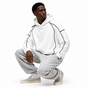 White <b>Pullover</b> Hoodie Raglan Sleeve Contrast Piping Oversized Fit <b>Mens</b> Streetwear Casual Hoodies Custom Wholesale B2B supplier - Product Image 4