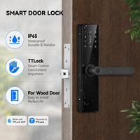 Cerradura Inteligente WiFi Negra Moderna con Aplicación TTLock, Huella Dactilar, Código PIN, Tarjeta RFID y Llave Mecánica, Resistente al Agua IP65