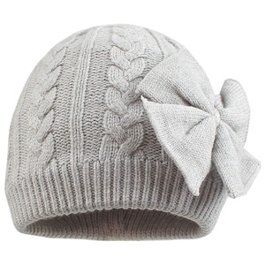 Lindo gorro tejido con lazo para niñas, gorro acrílico hecho a mano de Color sólido cálido para invierno, 54-56CM - Product Image 1