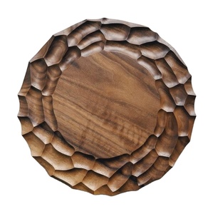 Plato de Madera de Acacia Natural con Borde Cosido, Plato Redondo Individual Rústico para Cena, Plato Decorativo de Yute para Mesa de Estilo Campestre - Product Image 1