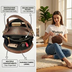 Women's Brown Vintage <b>Small</b> Crossbody Shoulder Handbag Genuine Leather Top Satchel Zipper Closure Second Lightweight Durable - Product Image 3
