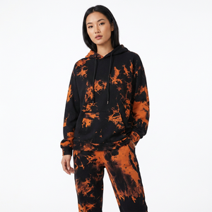 Conjunto Deportivo Unisex con Capucha, Manga Larga, Estampado Tie Dye Naranja y Negro, Corte Holgado, Transpirable, de Poliéster, para Otoño - Product Image 2
