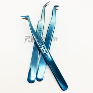 Pince à cils professionnelle RMI avec logo personnalisé, en acier inoxydable bleu plasma, pointe diamantée, antistatique, pour extensions de cils - Product Image 4