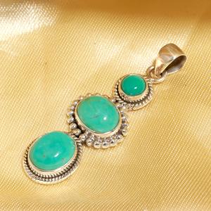 Pendentif en argent sterling 925 de style bohème vintage, forme ovale, turquoise d'Arizona, certifié indien - Product Image 2