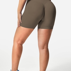 กางเกงขาสั้นโยคะเอวสูงยืดหยุ่น ยกกระชับสะโพก สีพื้น สีน้ำตาล สำหรับออกกำลังกายและวิ่ง - Product Image 3