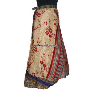 Falda cruzada de moda para mujer, estilo vintage, de seda, tipo sari, larga, de 2 capas, reversible, estilo bohemio mágico. - Product Image 5