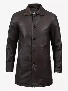 Mens 34 Length Dark Brown Leather <b>Coat</b> - Product Image 1