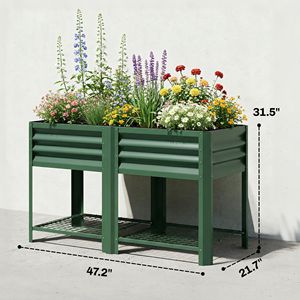 Fioriera Rialzata 80 cm in Acciaio Zincato con Ripiano Portaoggetti e Rivestimento Verde - Product Image 3