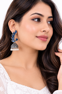 Factory Wholesale Brass Zircon Oxidized Drop Jhumki <b>Earrings</b> for Women Indian Bohemian Fashion Jewelry - Product Image 5