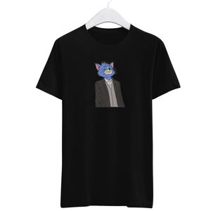 Camiseta Gráfica Personalizada de Estilo Urbano, Camiseta Oversize con Estampado de Gato Azul, Unisex, Casual, Holgada, de Algodón de Alta Calidad - Product Image 1