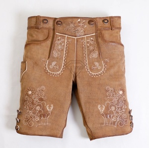 Pantalones Cortos Lederhosen Tradicionales Bávaros para Hombre, Duraderos, Elegantes, con Diseño Moderno, Decoración Bordada, Material de Cuero - Product Image 1