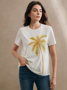 Vestido Túnica de Playa Ultra Bonito, Estilo Relajado y Chic, con Bordado de Hojas Rosas y Adornos de Cuentas, para Mujer - Product Image 4