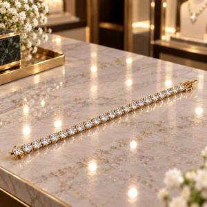 Pulsera de tenis premium con piedras redondas, diseño de eslabones en tono dorado, joyería elegante y a la moda para compradores mayoristas - Product Image 1