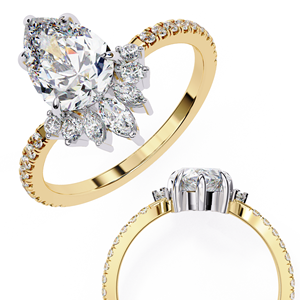 Bague de fiançailles en moissanite de laboratoire taille poire, or blanc, pavé, avec accents ovales et marquise, bijoux de mariage - Product Image 3