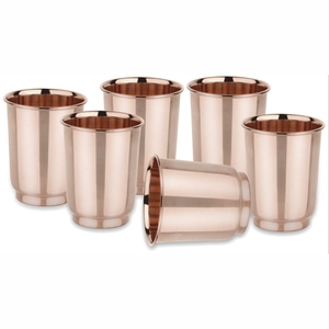 Lot de Gobelets en Verre et Cuivre Pur Faits à la Main, Robustes, pour Eau Ayurvédique – Vaisselle Indienne en Cuivre, Vente en Gros - Product Image 1