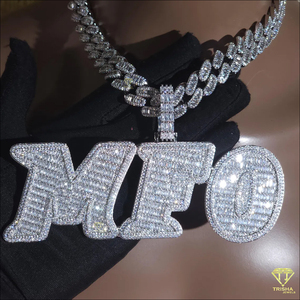 Custom" MFO" Name Pendant Lab Grown Diamond Hip Hop Necklace <b>Iced</b> <b>Out</b> Cuban Link <b>Chain</b> Jewelry - Product Image 2