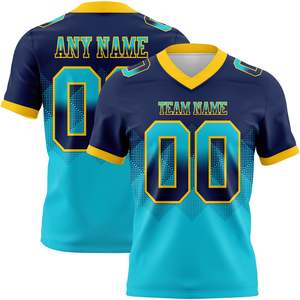 Jersey de Fútbol Americano de Calidad de Exportación para Hombre, Cuello en V, Manga Corta, Azul y Amarillo, Sublimado, Absorbente de Humedad, 100% Poliéster - Product Image 1