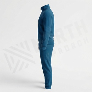 Survêtement bleu pour homme à demi-zip, manches longues, couleur unie, décontracté, avec pantalon à cordon de serrage, coupe régulière, pour l'automne - Product Image 4