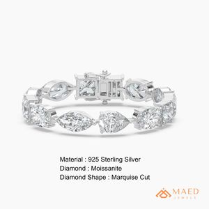 สร้อยข้อมือเทนนิสเงินแท้ 925 ประดับมอสซาไนต์ทรงมาร์คีส์และปรินเซส ดีไซน์ฮิปฮอปสำหรับผู้หญิง ของขวัญสไตล์เครื่องประดับเบเวอร์ลี่ฮิลส์ - Product Image 6