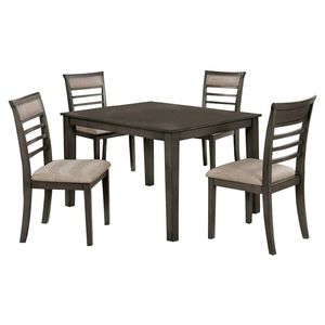 Juego de Mesa de Comedor de Madera Maciza Gris Envejecida de 5 Piezas con Sillas con Respaldo de Listones y Cojines de Tela Acolchada Beige - Product Image 1