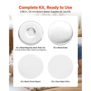Kit per Creare Bottoni: 50 Set di Parti per Magneti da Frigorifero da 0,98"/25mm con Retro Magnetico, Gusci in Metallo e Mylar Trasparente - Product Image 2