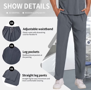 Athletic <b>Scrubs</b> for Men V-Neck <b>Top</b> & Jogger Pants Medical Nursing Uniform, Stretch Fabric, 8 Pocket Design - Product Image 4