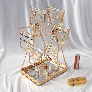 Organisateur de cosmétiques moderne en forme de grande roue, support à bijoux de luxe doré pour coiffeuse et présentoir de beauté - Product Image 3