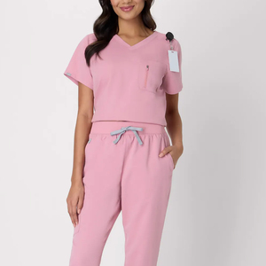 Blusa Médica con Cuello en V para Mujer, Uniforme de Enfermera, Manga Corta, Bolsillo con Cremallera, Ropa de Trabajo para Hospital y Centro de Salud, OEM - Product Image 4