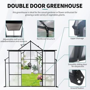 Serra da Giardino 8x6FT Nera con Doppia Porta, Base Rialzata in Policarbonato, Ancoraggio in Alluminio, per Esterni, Colore Verde - Product Image 2