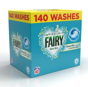 Cápsulas de detergente Fairy Non Bio, 140 unidades para lavandería - Product Image 1
