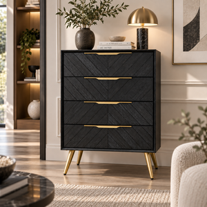 Modern Wooden <b>Tallboy</b> <b>Chest</b> <b>Of</b> <b>Drawers</b> With Chevron Pattern Front, Multiple Storage <b>Drawers</b> For Stylish Bedroom Furniture - Product Image 5