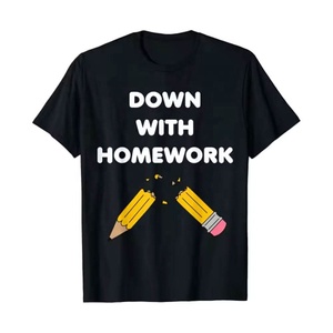 เสื้อยืดพิมพ์ลาย Down With Homework เสื้อยืดคอกลมแขนสั้นลำลองสำหรับผู้ชายผ้าฝ้ายเจอร์ซีย์ทรงพอดีตัว - Product Image 1