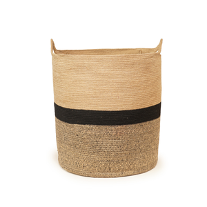 Panier à linge en jute naturel écologique, corbeille de rangement pour vêtements en corde tressée tricolore avec poignées - Product Image 1