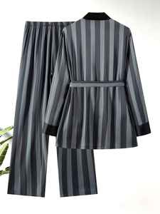 High Quality <b>Men's</b> Sleepwear Quick Dry Breathable Summer Solid Ice <b>Silk</b> <b>Robes</b> Plus Size Casual Knitted Fabric Long Sleeves - Product Image 2