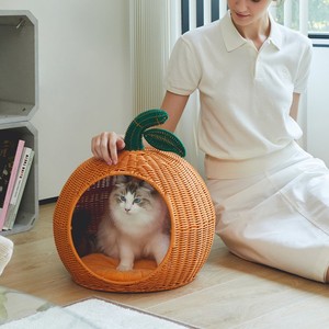 New Hot Product Orange Shape Luxury Rattan Cat Villa <b>Nest</b> Wooden <b>Bed</b> Pet Furniture Sustainable <b>Beds</b> House for Cats - Product Image 5