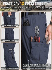 <b>Men's</b> Dark Blue Workwear Pants Multiple Pockets Elastic Waist Canvas Fabric Quick Dry <b>Stretch</b> Fit for Outdoor Use - Product Image 4