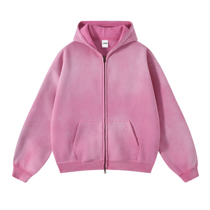 เสื้อฮู้ดซิปแบบยูนิเซ็กซ์ ทรงปกติ ผ้าฝ้าย 100% ล้างสีแบบแอซิด ย้อมสีทั้งตัว ผ้าฟลีซ สวมใส่สบาย เหมาะสำหรับฤดูหนาว - Product Image 2