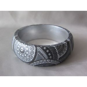 Traditional Floral <b>Wood</b> Bracelet Handmade Artisan Crafted Bangles - Product Image 3
