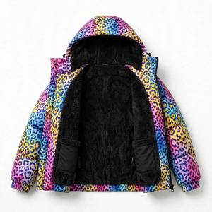 Rainbow Leopard Print Hooded Bomber Jacket <b>Men</b> Winter <b>Thick</b> <b>Fleece</b> Zipper Closure Streetwear Coat - Product Image 1