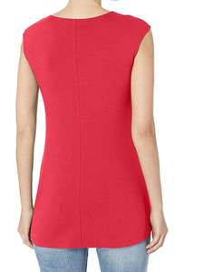 Women's <b>Red</b> Sleeveless Knit Tank <b>Top</b> O-Neck Solid Color Casual Regular Length - Product Image 2