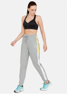 Pantalon de survêtement pour femme avec bande latérale jaune et blanche, taille élastique avec cordon de serrage, joggers décontractés en tissu tricoté respirant, collection Printemps - Product Image 1